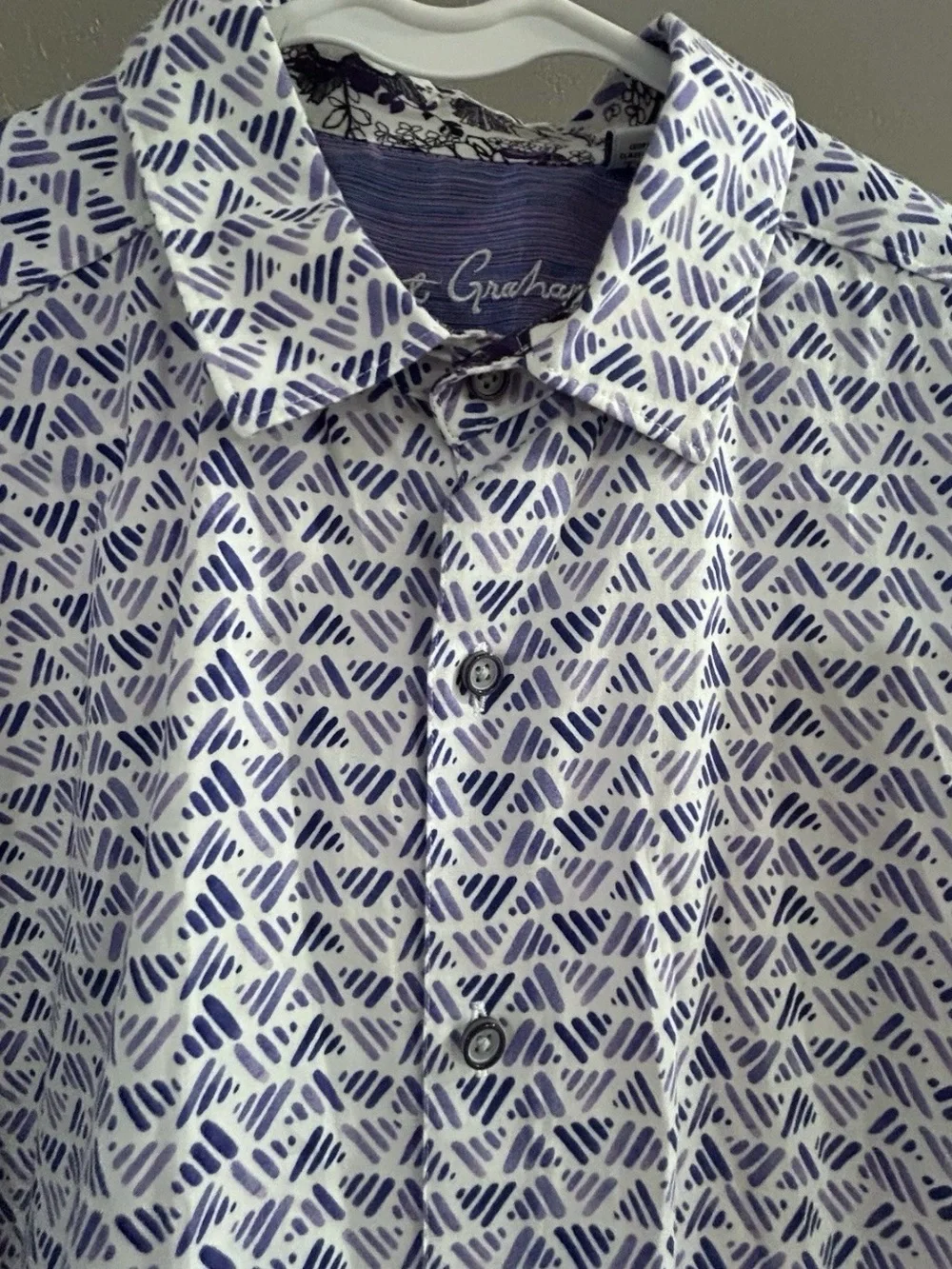 Robert Graham Shirt Mens XL Classic Fit Purple White Geometric Short Sleeve